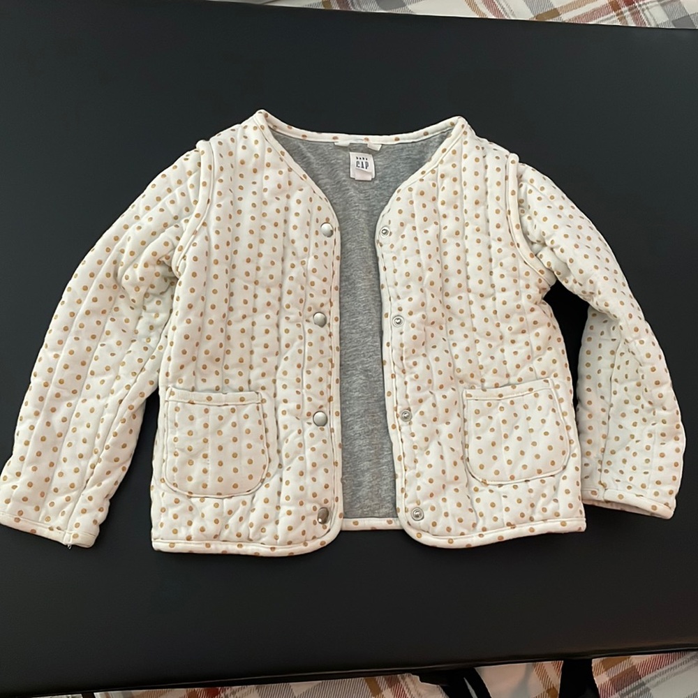 GAP toddler girls jacket, white with gold polka dots